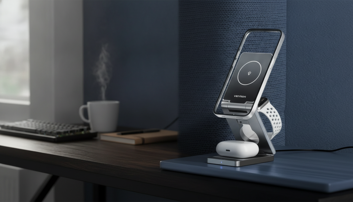3-in-1 Magnetic 15W Wireless Charger Stand for Desk
